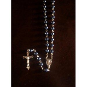 Sapphire Blue Pearl Catholic Rosary Beads